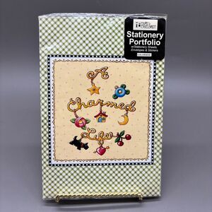 Vintage '04 Mary Engelbreit ME "Charmed Life" Stationery Portfolio Green Gingham